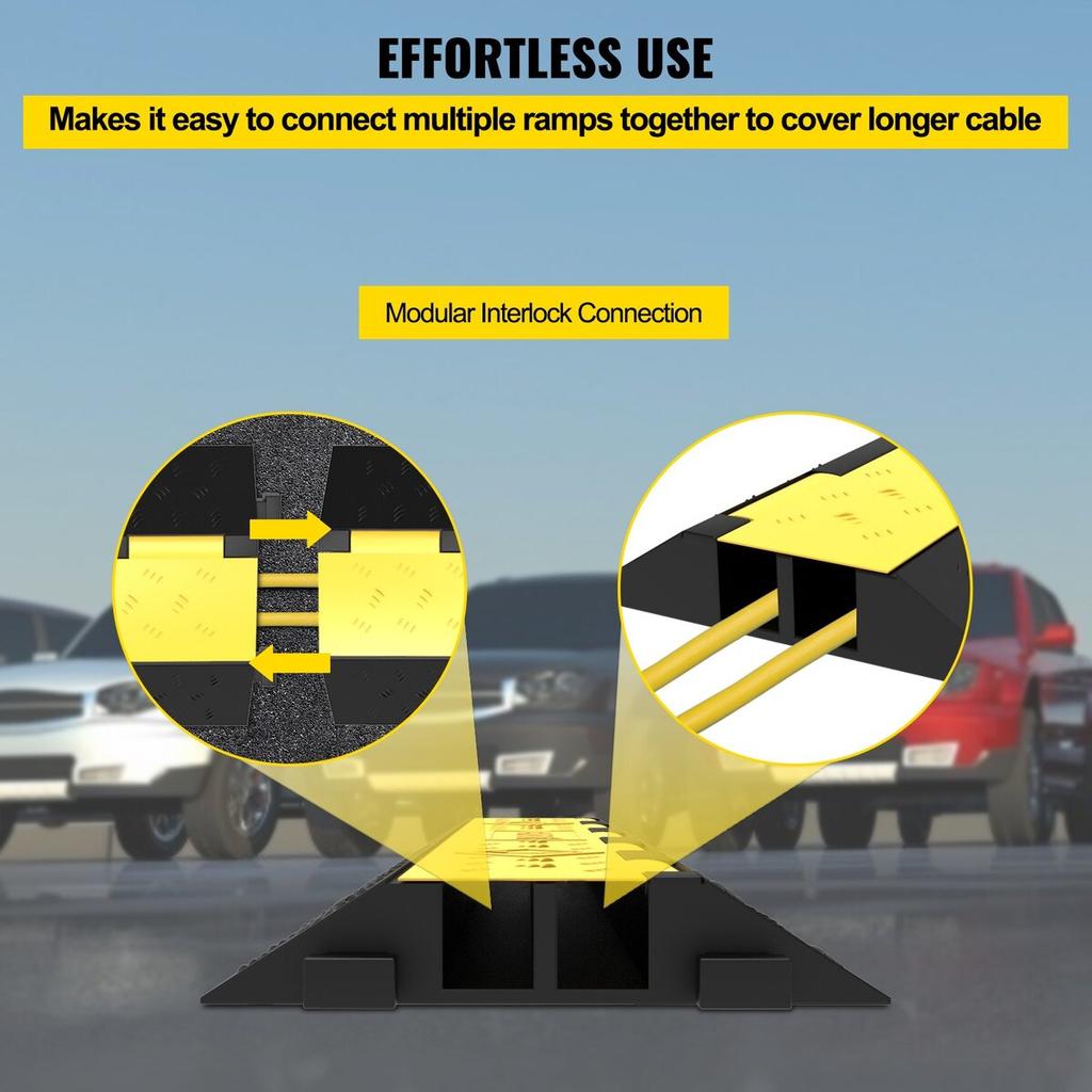 3 Pack of 2 11000lbs Per Axle Capacity Protective Wire Cord Ramp Driveway Rubber Traffic Speed Bumps Cable Protector