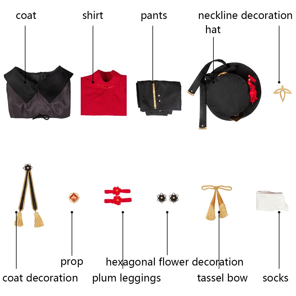  Hu Tao Cosplay-Kostüm, maßgeschneidertes komplettes Set für Halloween-Party-Cosplay