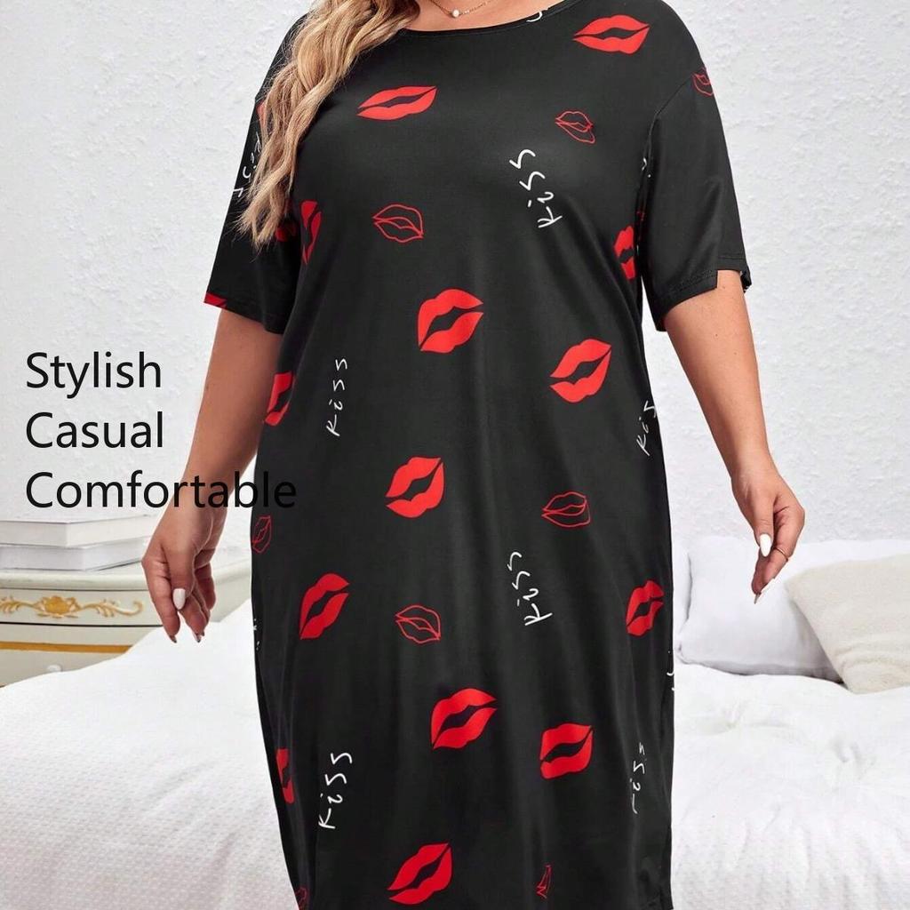 Women's Dress, Summer Nightgown Made of Milk Silk with Short Sleeves, Plus Size Home Wear