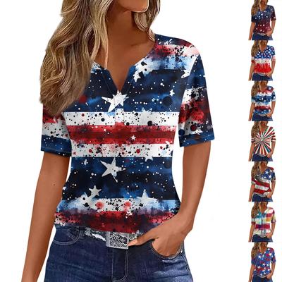 Women's T Shirt Tee Print Button Short Sleeve Daily Weekend Fashion Basic V- Neck Regular Top