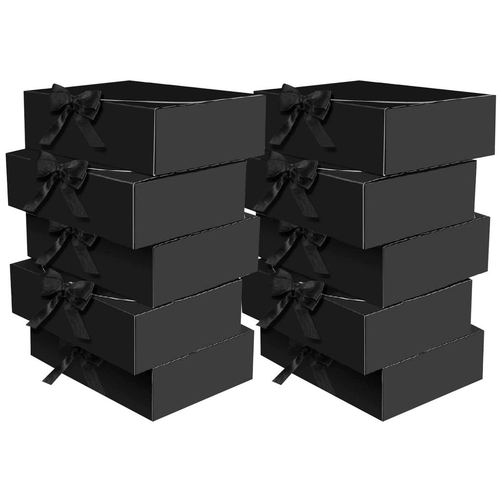 Gift Boxes With Lids, 6.5''x6.5''x2'' Black Gift Boxes For Presents, Paper Boxes Gift Boxes With Ribbon For Birthday Wedding Party Chocolate Candy