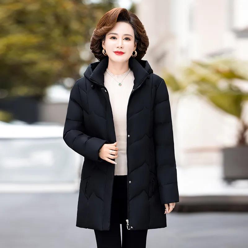 

Women s Winter Mid To Long Loose Plus Size Thick Warm Jacket, Mom s Hooded Jacket 5XL