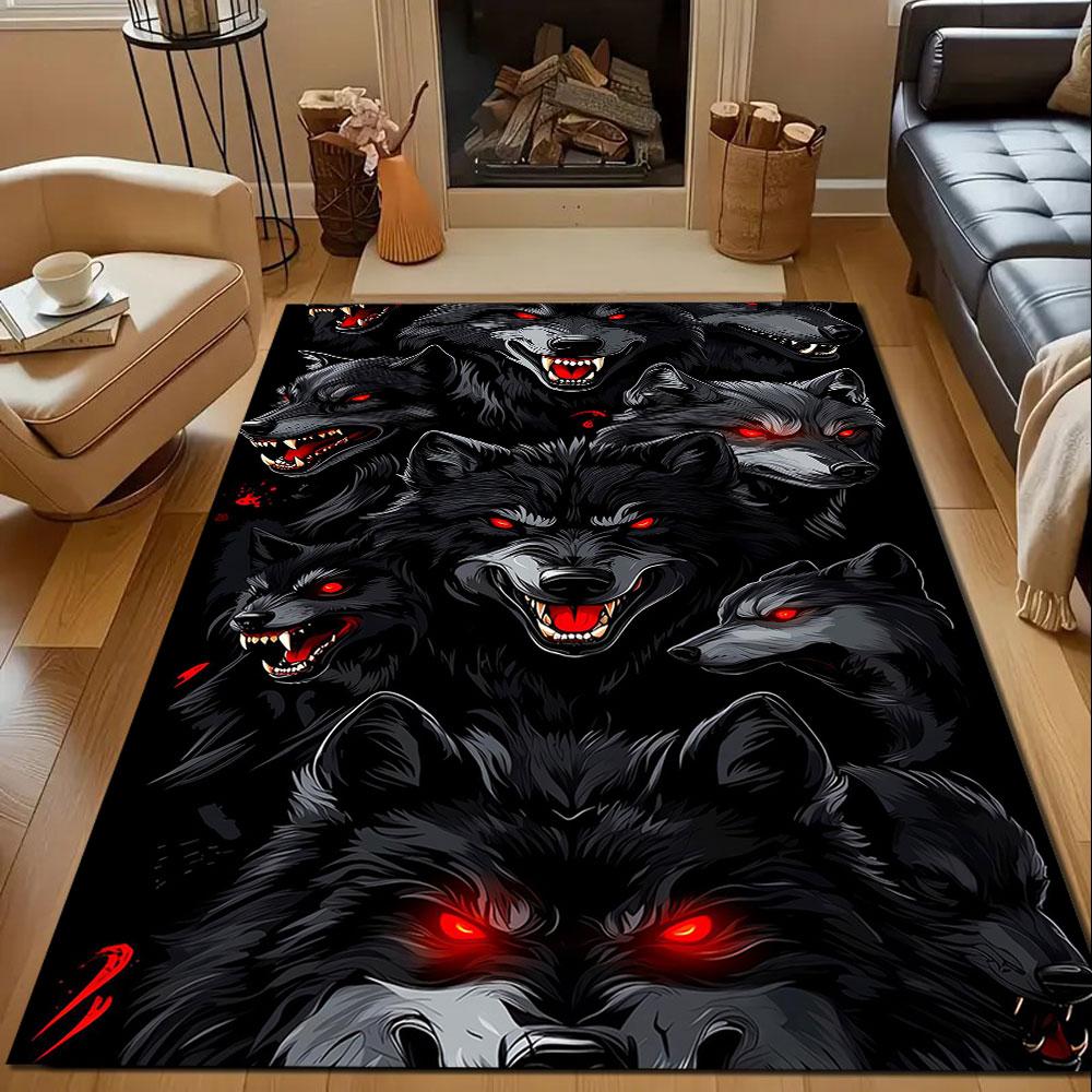 Fierce Wolves with Red Eyes Patterned Carpet, Non Slip Mat Suitable for Living Room and Bedroom Sofas