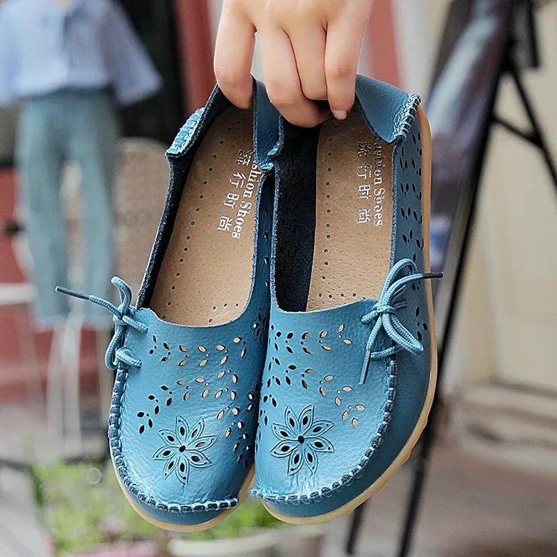 Casual Sneakers Women Women's Shoes Women Flats Genuine Leather Shoes Slip On Loafers Women Soft Nurse Shoes Plus Size 35-44