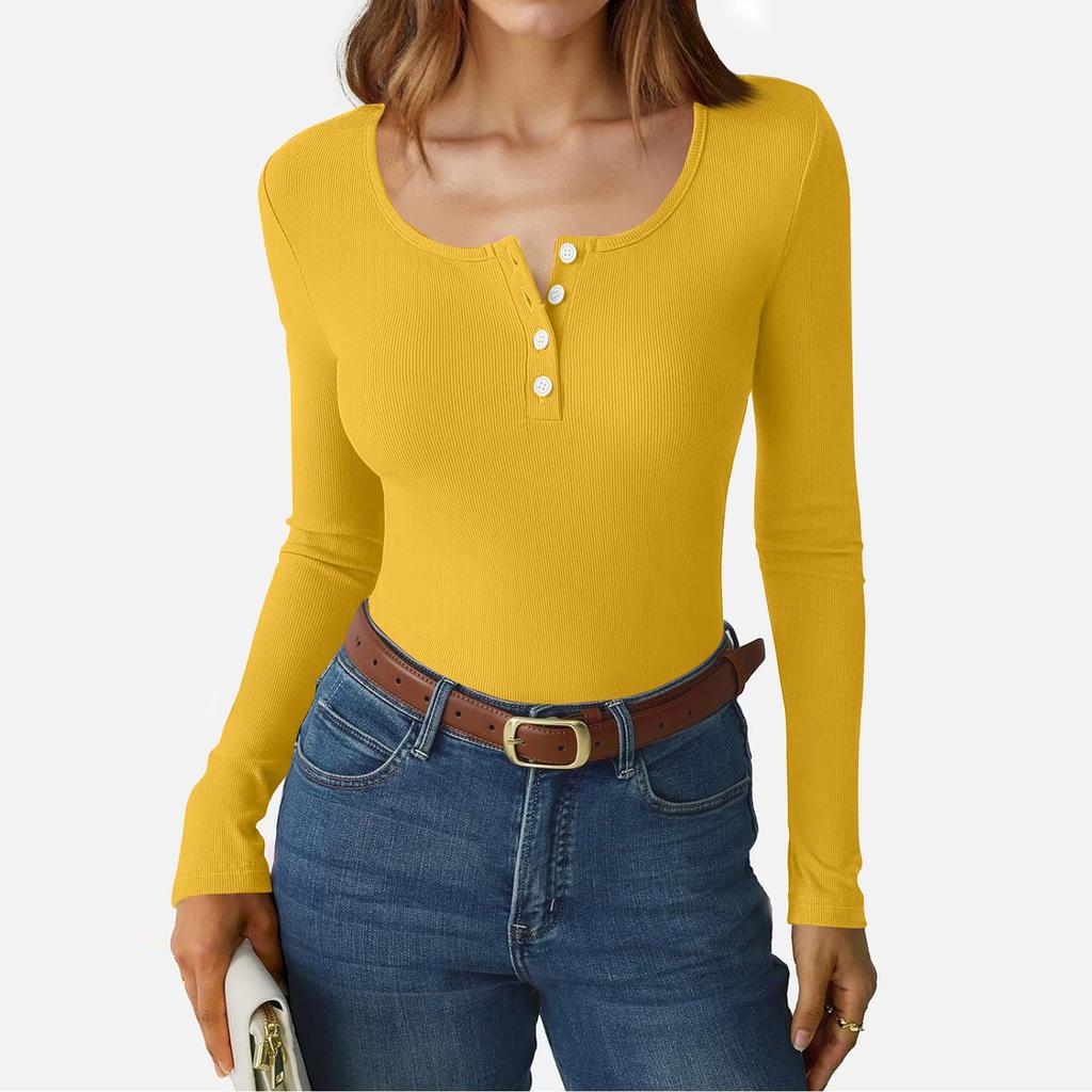 Dame og vinter T-skjorte med slank bunn Mote Uformell Ensfarget Langermet genser med u-hals