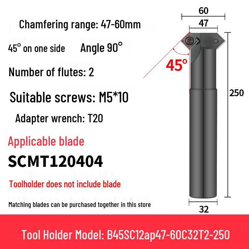 45° CNC Insertable Inner/Outer Chamfer Tool with Up/Down Back-Reaming Holder