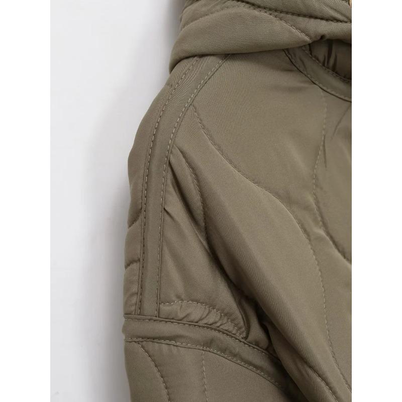 Winter Damesmode Verticale Kraag Strik Capuchon Taille Gevulde Jas Licht Warm Losse Jas