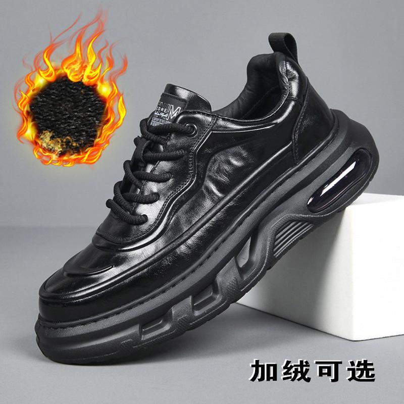 Men's top layer cowhide sports high-end business shoes with winter velvet men's casual leather shoes