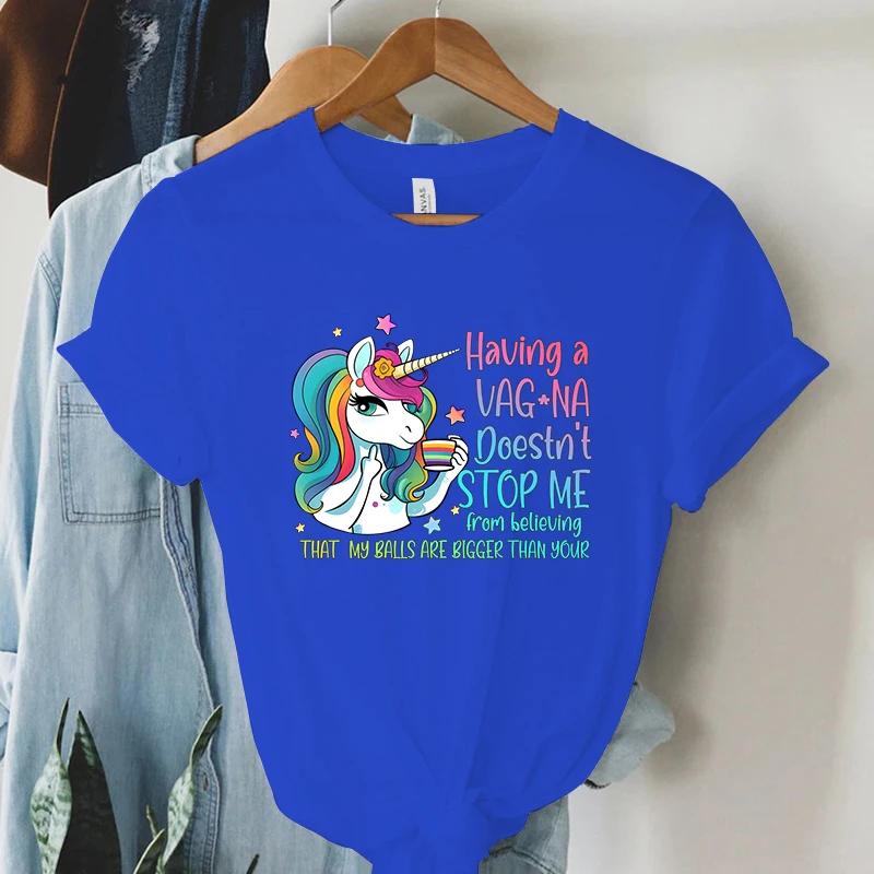 Rainbow Unicorn T Shirt Funny Cartoon Tops Summer Women Streetwear Y2K Aesthetic T Shirts Grunge Harajuku Tee Shirt Female
