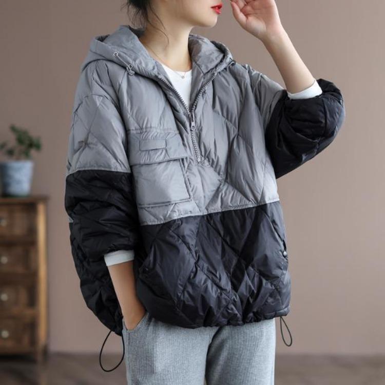 

Women s Loose Pullover Hooded Cotton Padded Jacket Large Size Winter Warm Tide Ins Contrast Color Splicing Casual Outerwear 2XL [170-105 kg] помаранчевий