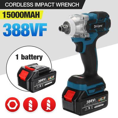 388vf borstlös sladdlös elektrisk slagnyckel 1/2 tum Elverktyg 15000 Amh Li batteri + LED-ljus Anpassa till Makita 18V batteri