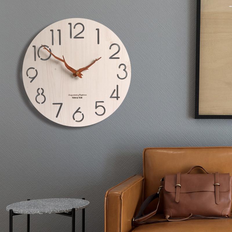 

Modern Simple Wall Clock Living Room Wooden Wall Clock Fashionable and Silent Nordic Clock Wooden Needle Creative Wooden Clock Japanese Style 12 inches.
