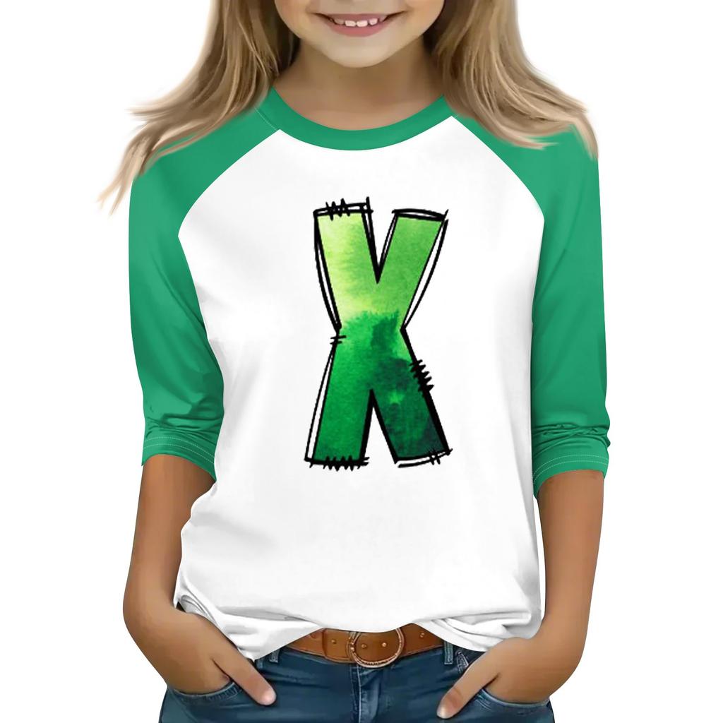 Oberteile für junge Mädchen von 4–16 Jahren, Rundhalsausschnitt, 3/4-Ärmel, T-Shirts, trendige Oberteile, Outfit-T-Shirts