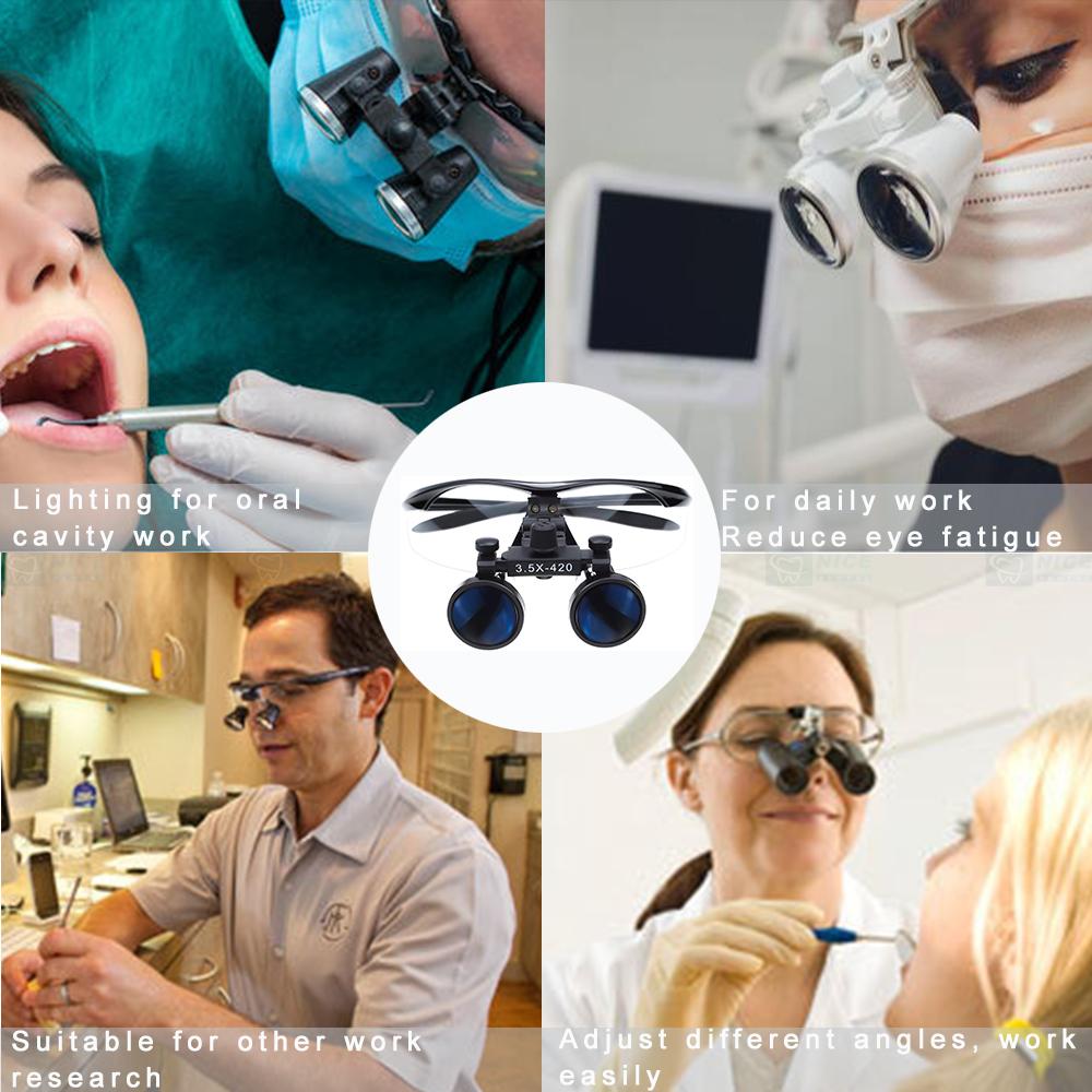 Niceden 2,5X 3,5X LED Dental Lupe Ultraleichte Binokulare Vergrößerungsbrille Zahnarzt Chirurgische Dentalbrille für Dentalchirurgie Winkel