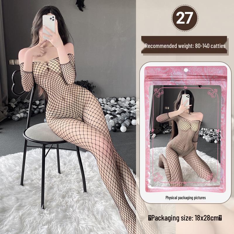 Transparenter Cut-Out Bodysuit mit Strümpfen mit offenem Schritt - Sexy Dessous-Set