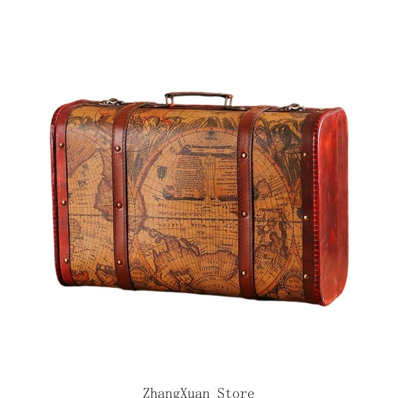 3XUF Handcrafted Wooden Travel Box Faux Leather Handle Portable Organiser for Jewelry