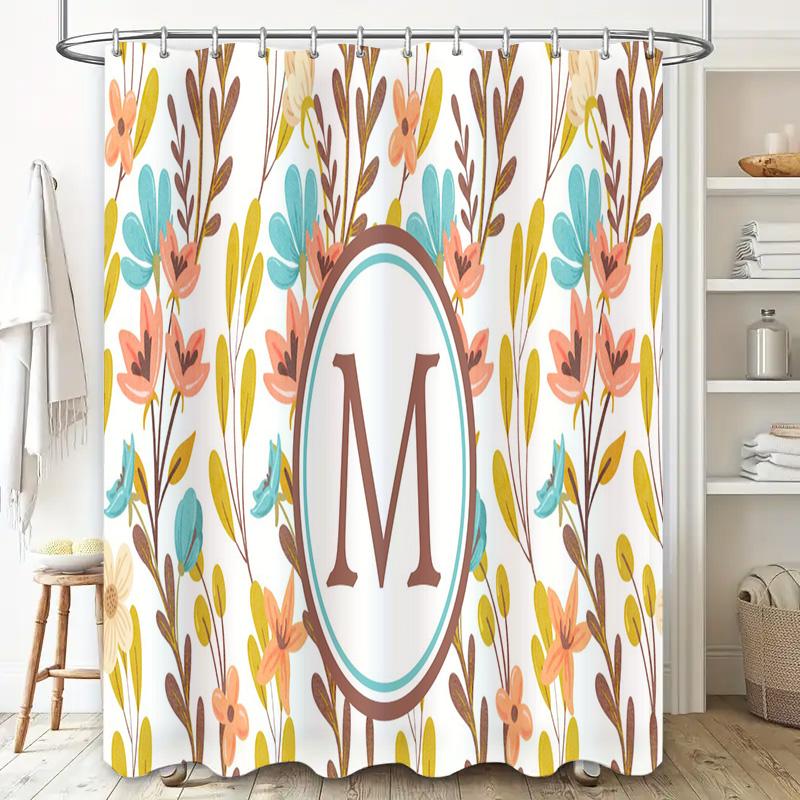 Vintage Bathroom Shower Curtain Floral Design with Letter Personalization for Home Decor Customizable Size Available on AliExpre