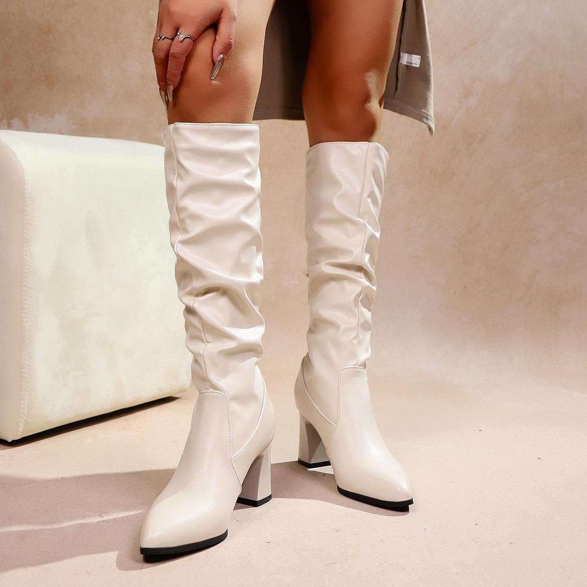 

Черные, но высокие сапоги до колена женские 2025 осень и зима новые остроносые высокие сапоги на толстом каблуке темпераментные универсальные сапоги-чулки 41