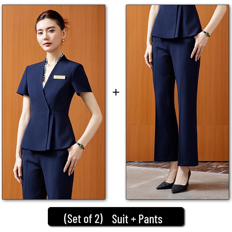 Women's Summer Elegant Suit Set - Stylish Co-ord Skirt for Beauty Salon & Jewelry Store Staff