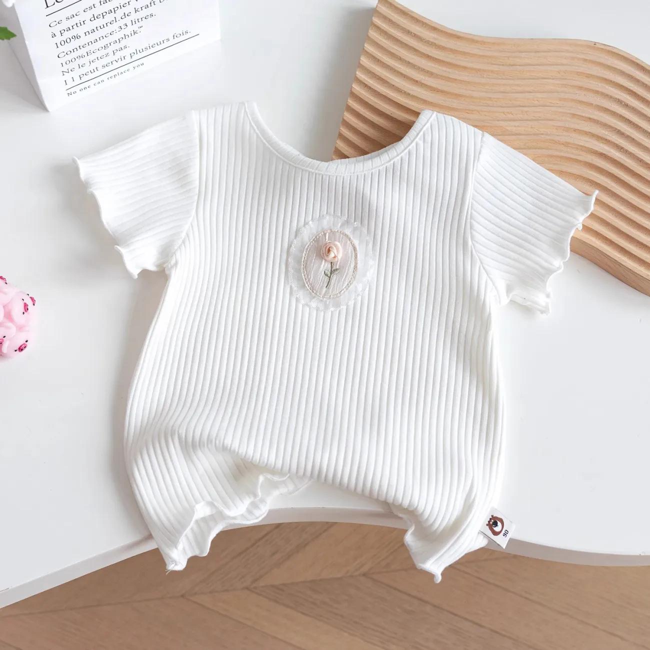 

Тонкая футболка с короткими рукавами для девочек, летняя сладкая принцесса с цветком, однотонная футболка с половиной рукава 90 белый