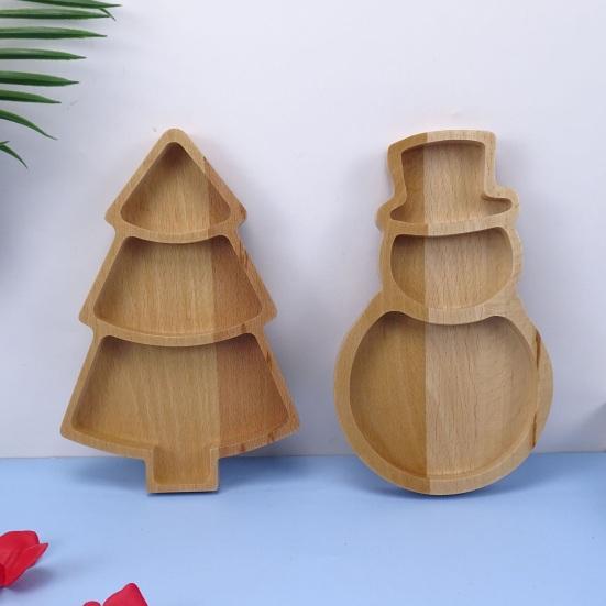 Christmas Snowman Tree Wood Serving Tray Compartment Snack Platter for Holiday Parties Home Decor Festive Display Dish