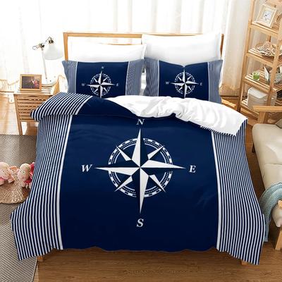Set Copripiumino a Strisce con Bussola per Ragazzi Adulti Blu Set Biancheria da Letto con Ancora Biancheria da Letto a Tema Vela Decorazione Casa Singolo Matrimoniale Twin Full Size Per