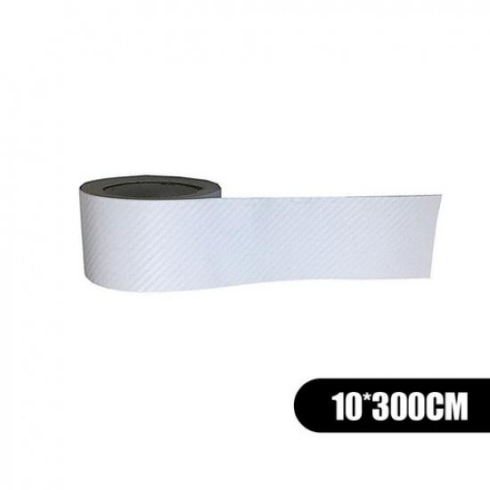 1Pc White Carbon Fiber Car Door Sill Scuff Cover Anti Scratch Sticker 10x300cm