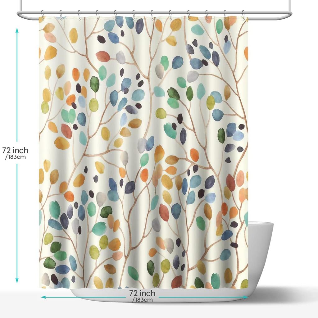 Amaredom Floral Shower Curtain for Bathroom, Colorful Leaves Curtain Bathroom Decoration, Shower Curtain Set with Curtain Hooks