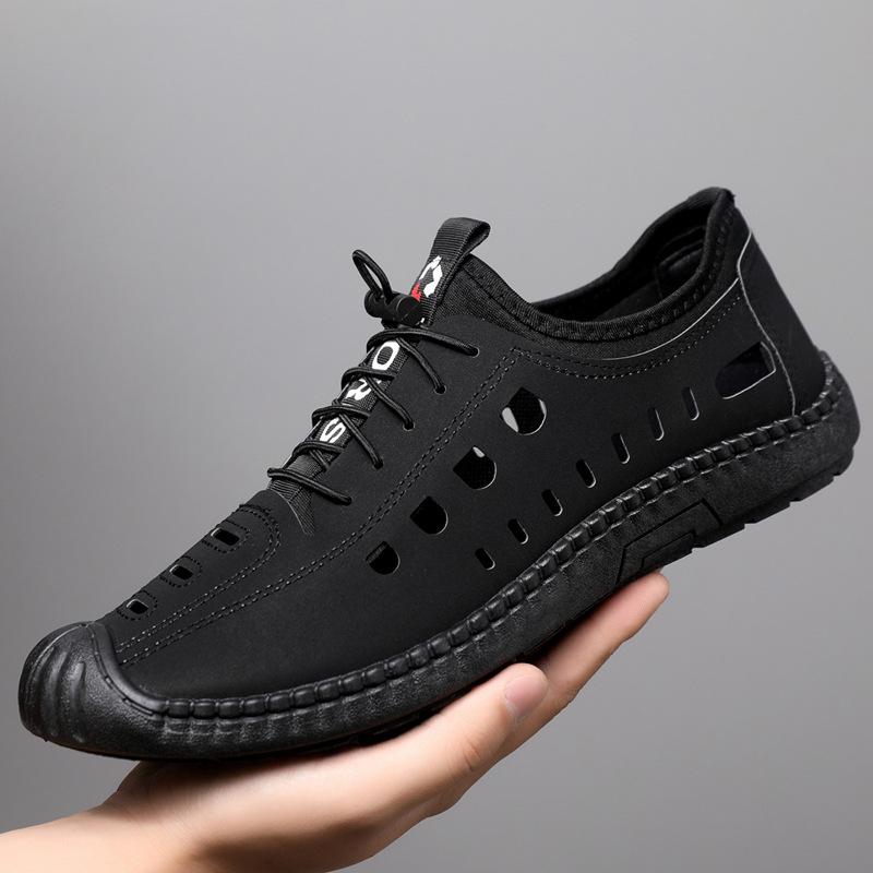 

Men s hole shoes summer new bag head breathable soft leather soft sole breathable light men s casual shoes hollow sandals 39 чёрный