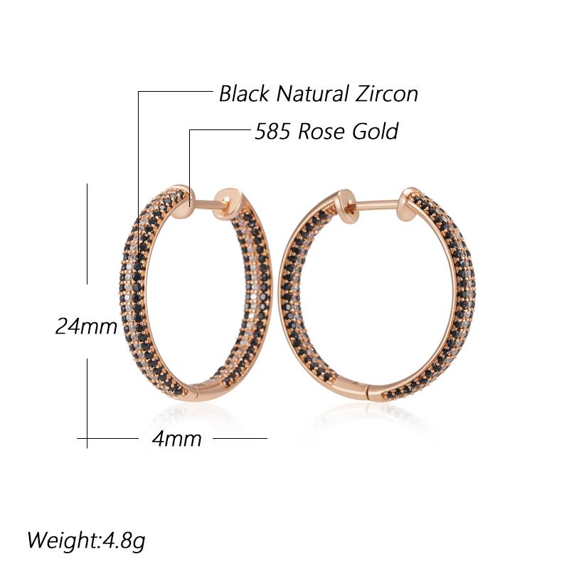 Kienl Unique  Rose Gold Color Big Hoop Earring For Women Full Shiny Black And White Natural Zircon Accessories Daily Jewelry