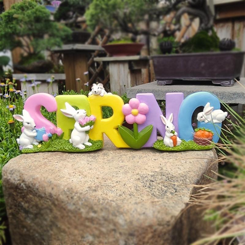 Easter Spring Rabbit Statue Table Decoration Tabletop Figurine for Home Party
