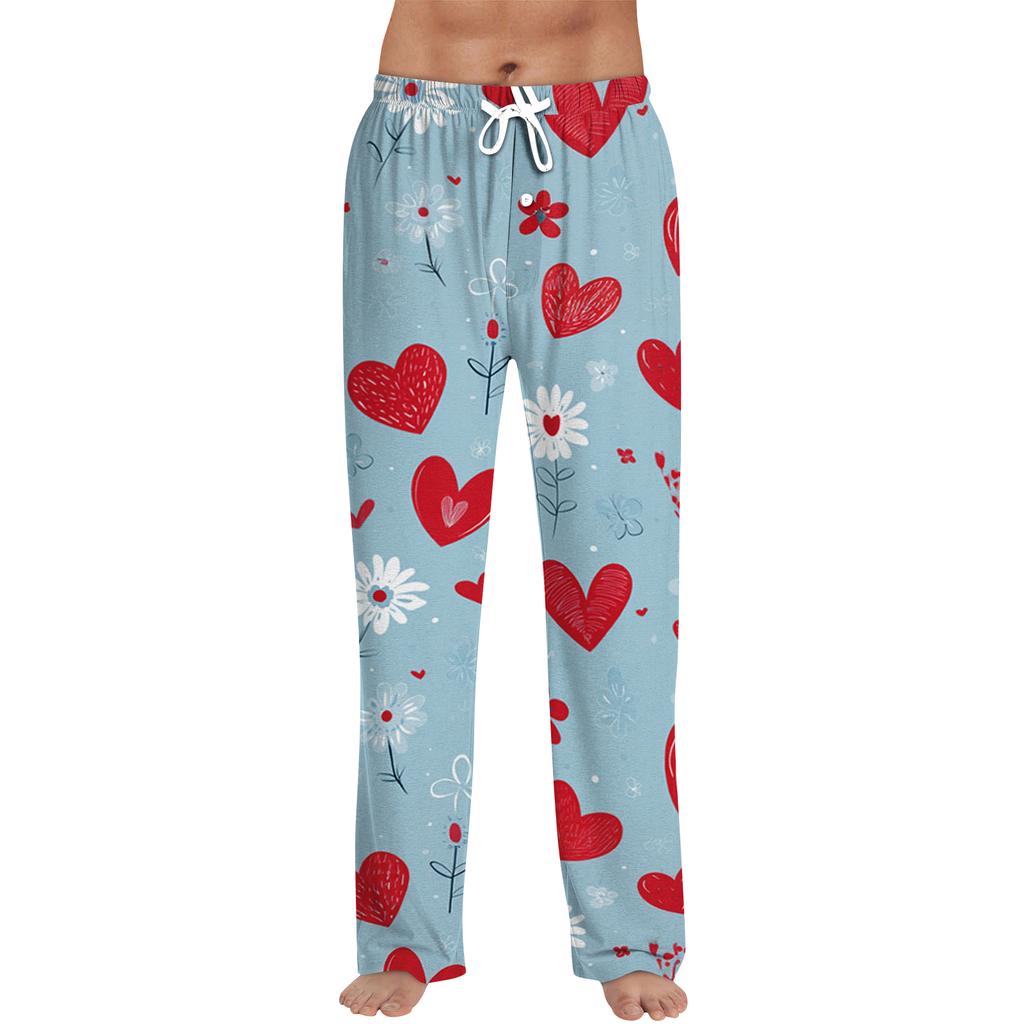 Herren Valentine's Day Bedruckte Kordelzug Lange Hosen Lässige Pyjamahosen