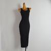 French Simplicity New V-neck Sunken Stripe Sleeveless Knitted Bra Top Vest Dress Women's Summer Slim Fit Slit Dress
