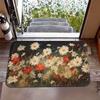 Retro Dark Tone Oil Painting Daisy Persimmon Mat, Non-Slip Door Rug for Bathroom & Entryway, Moody Art Home Decor