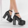 Gdgydh Black Platform Mary Jane for Women with Buckle High Heel Shoes Comfort Nightclub Shoes Block Heels Ankle Strap