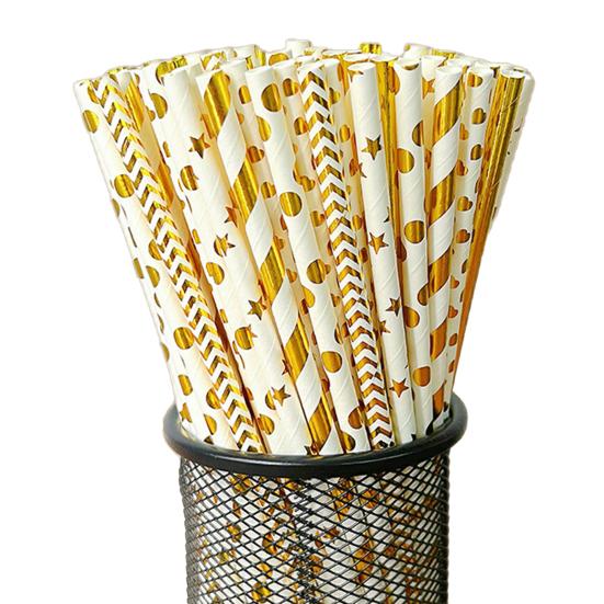 100Pcs Biodegradable Paper Straws Colorful Striped Print Food-Grade Safe Drinking Straws Party Supplies