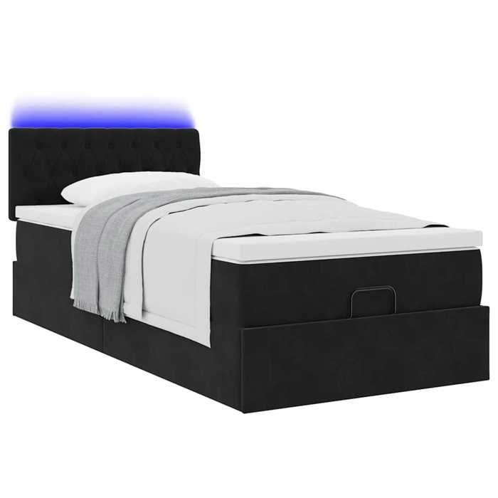 VidaXL Ottoman Bed Frame with Mattress Black 90x190 Cm Velvet, Bed Frame, Upholstered Bed Frame, Ottoman Bed Frame 3312664