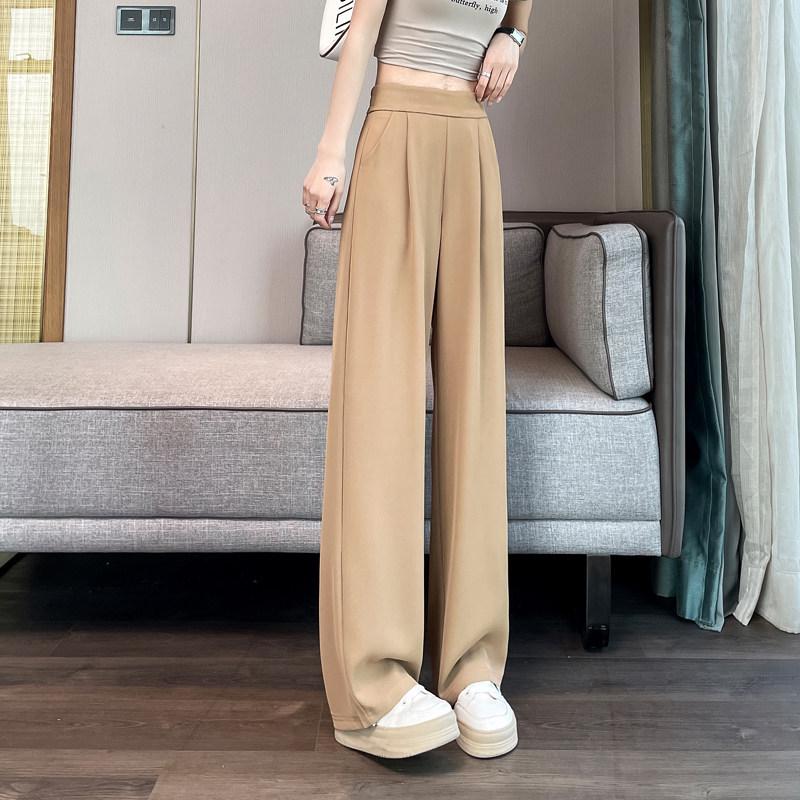 Women's 2026 High-End Grey Wide-Leg Pants - Spring/Summer Straight-Leg Design