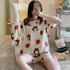 2 Piece Pajama Set Women's Shorts Short Sleeve Set Round Neck Pajamas Women's Printed Homewear Homewear Clothes Student Pajamas