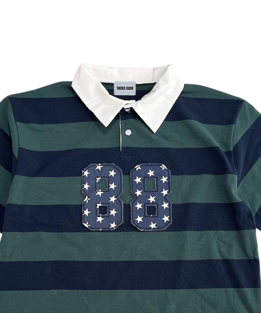 SK8ER ROCK 88 Stripe Rugby Shirt ((D/Green*Navy))