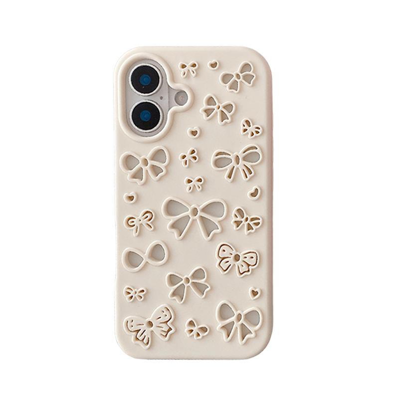 Cute 3D Pretty Bowknot Hollow-Out Soft Silicone Case For iPhone 13 14 15 16 17 Air Pro Max Phone Back Cover