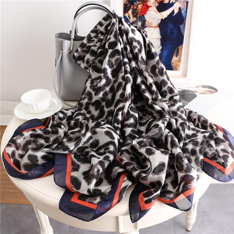 Leopard Print Silk Scarf Female Mother Scarf Yarn Multi-Functional Spring, Summer, Autumn And Winter Shawl Popular Long Scarf