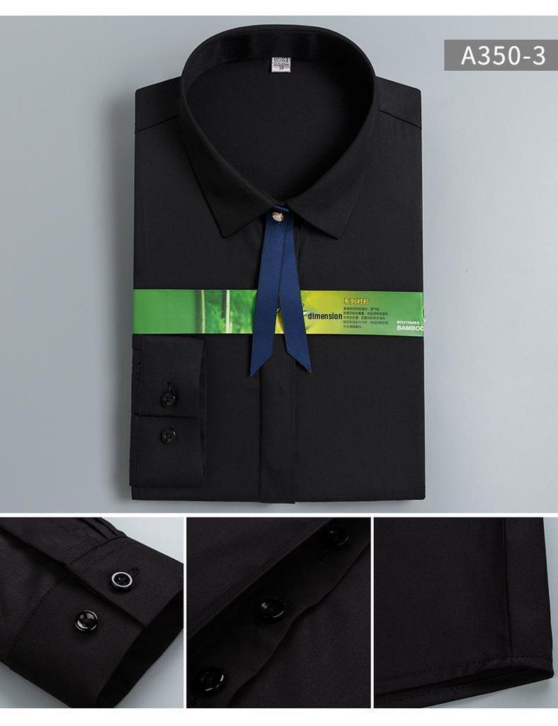 Damska koszula formalna z długim rękawem z włókna bambusowego - Biała, Niegniotliwa