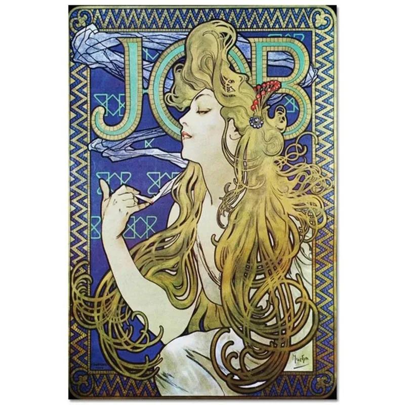 Alphonse Mucha Affisch Pinup-flickor Metallplåtskylt Konst Målning Dekorativa Väggplåtar För Bar Café Vardagsrum Hem Väggdekor