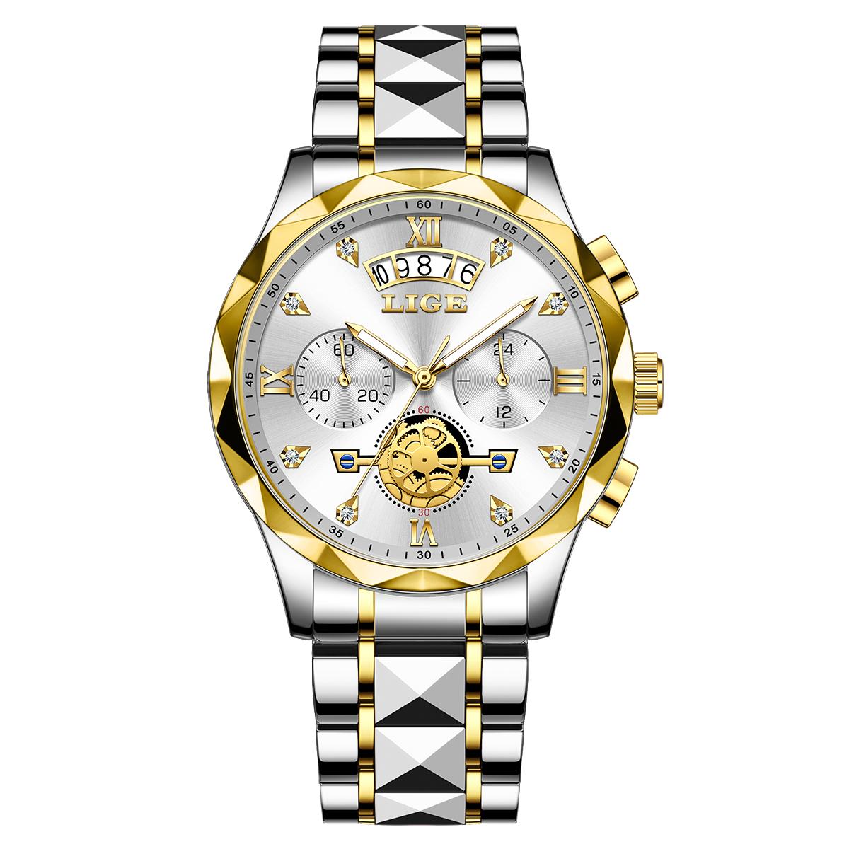 

LIGE Лучшие Новые Мужские Часы Оригинальные Модные Бизнес Водонепроницаемые Мужские Кварцевые Часы Из Нержавеющей Стали серебряный/золотой