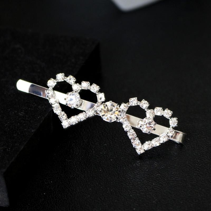 

Корейские заколки для волос в форме сердца со стразами - Модные хрустальные боковые аксессуары Thick Silver серебряный