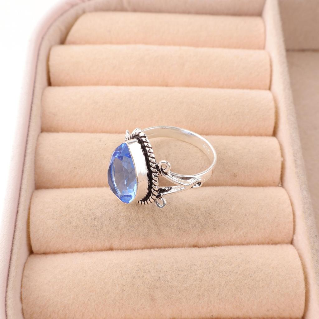 Tanzanit Handgjord Ädelstensring, 925 Massiv Sterling Silver Ring Antika Smycken, Ring För Förlovningspresent
