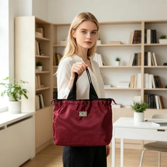 Foldable Shopping Bag Reusable Drawstring Grocery Bag Eco-Friendly Portable Tote Washable Nylon Shoulder Bag for Vegetables Fruits And Small Items