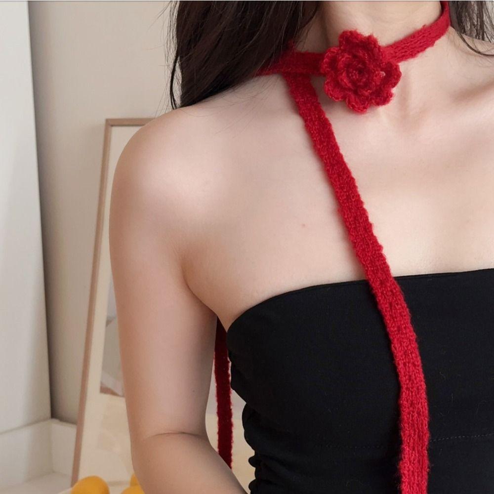 Solid Color Rose Wool Shawl Dressing Decoration Long Narrow Scarves Knitted Scarf  Spicy Girl