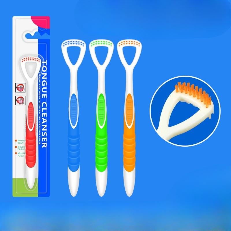Tongue Coating Cleaner with Bristled Hard Scraper for Scraping The Tongue. Single Unit, Self-contained, Plastic Packaging for Scraping The Tongue.